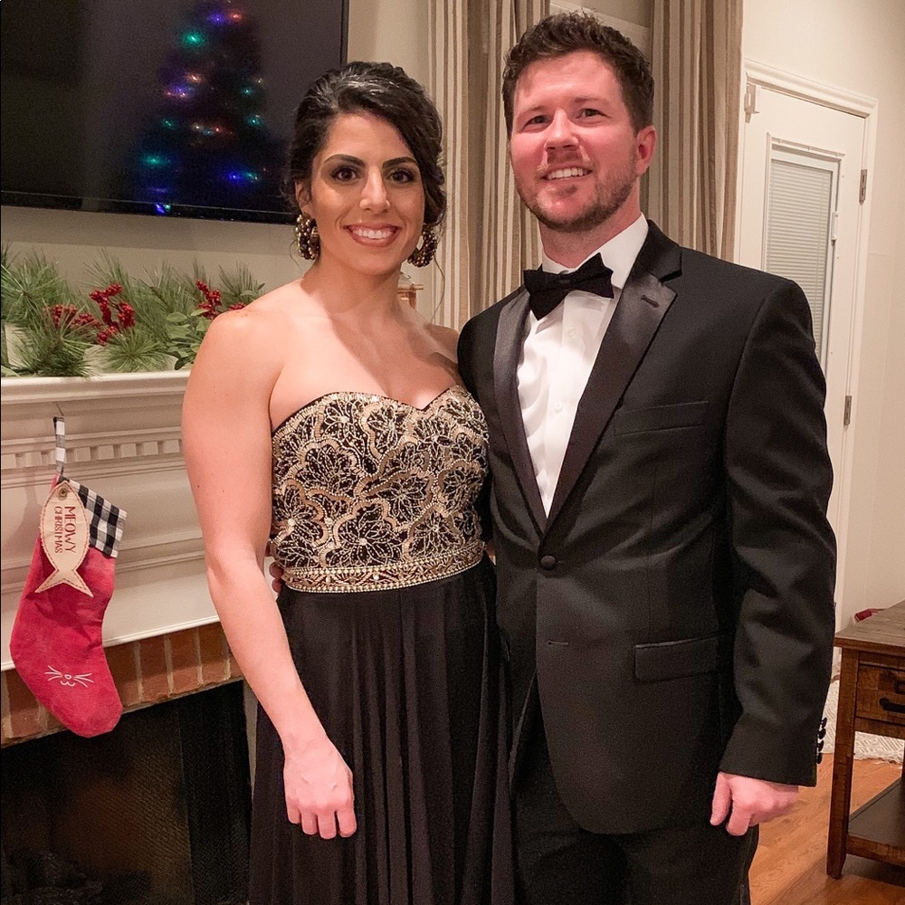 Strapless Black and Gold Floor length gown